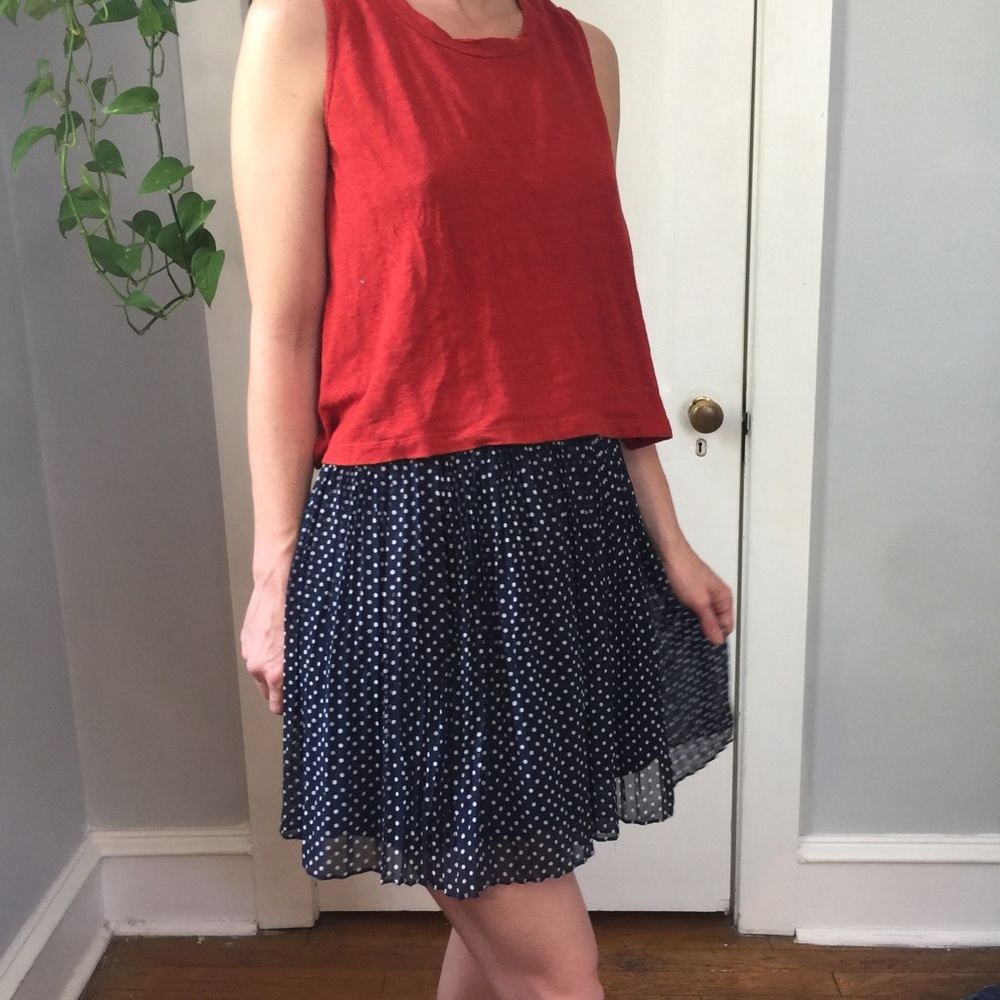 Madewell Navy Silk Polka Dot Pleated Mini Skirt - Picture 8 of 8